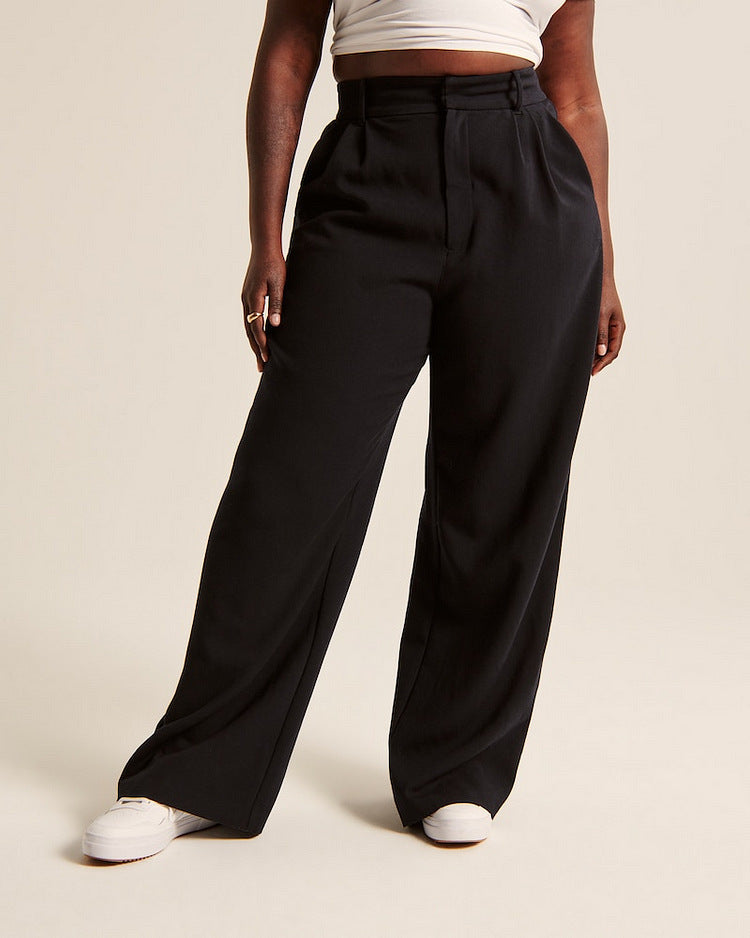 High Waist Straight Trousers With Pockets Wide Leg Casual Pants For Women