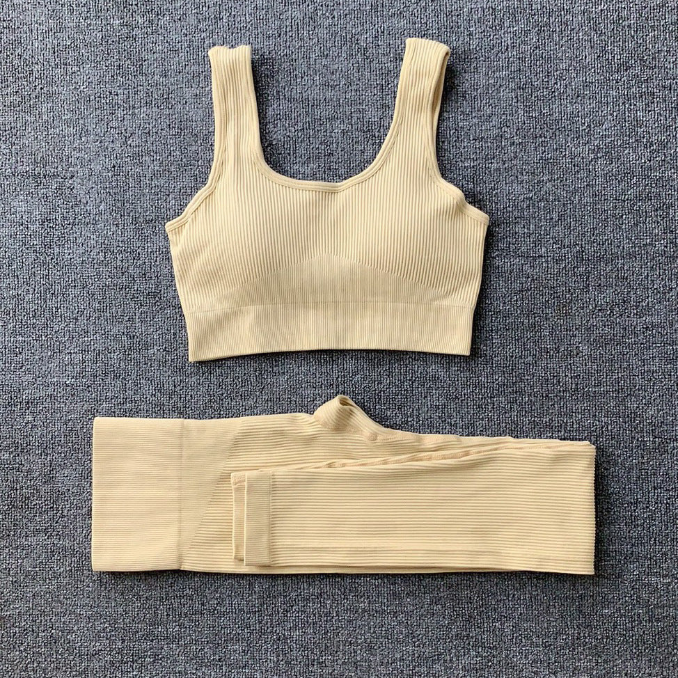 Ensemble de 2 pièces de yoga en fil sans couture, soutien-gorge et leggings taille haute pour femmes, pantalons de sport, de fitness, de yoga, de vêtements de sport