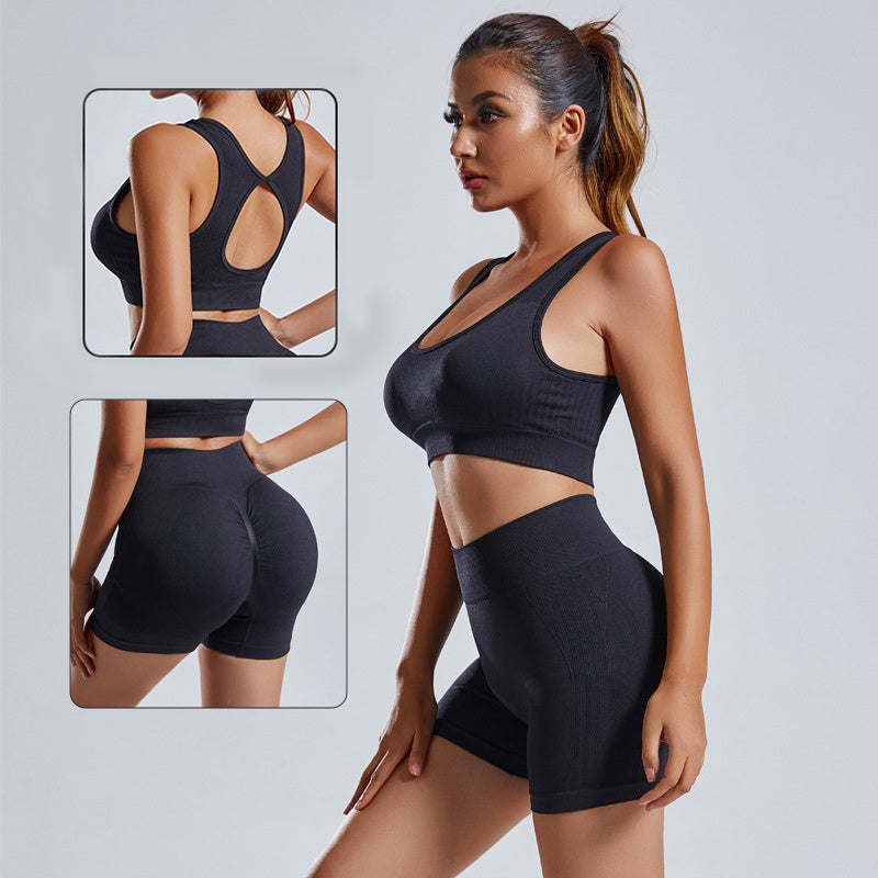 Ensemble de yoga 2 pièces pour femmes, gilet et short, survêtement, vêtements de sport d'entraînement sans couture, vêtements de sport, leggings taille haute, combinaisons de sport de fitness