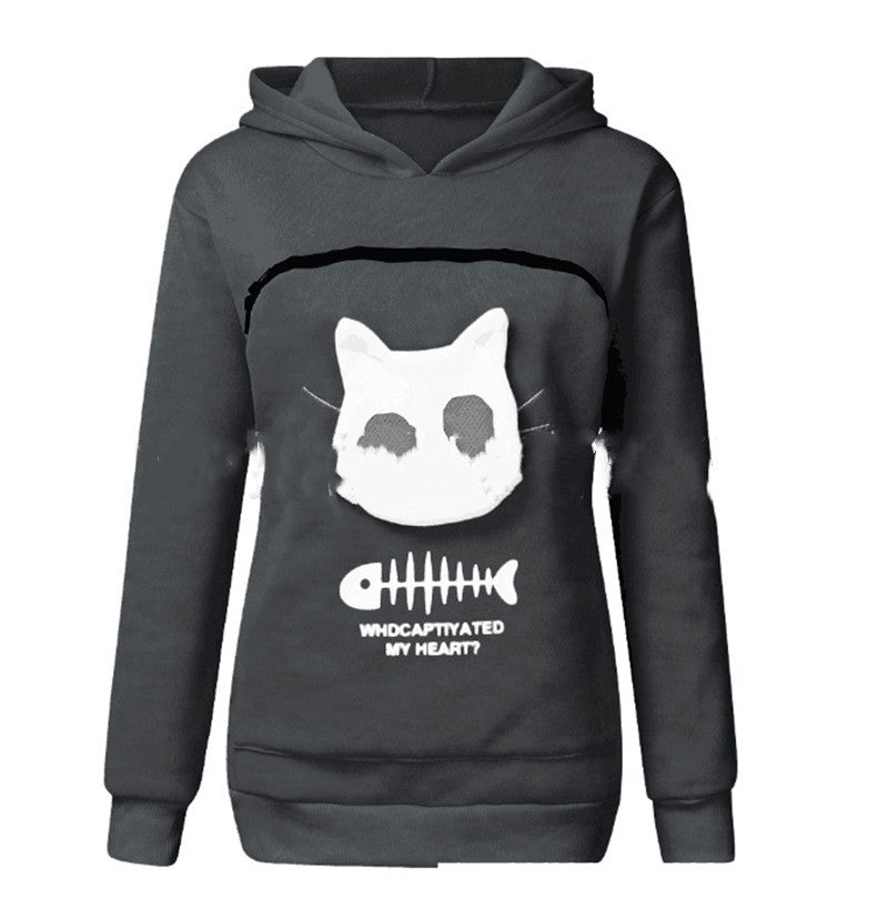 Sweat à capuche pour femme avec poche pour chat et animal de compagnie