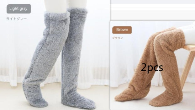 Chaussettes longues et duveteuses au-dessus du genou pour l'hiver, chaussettes chaudes et froides pour les jambes et les genoux, résistantes au froid, pour dormir au sol