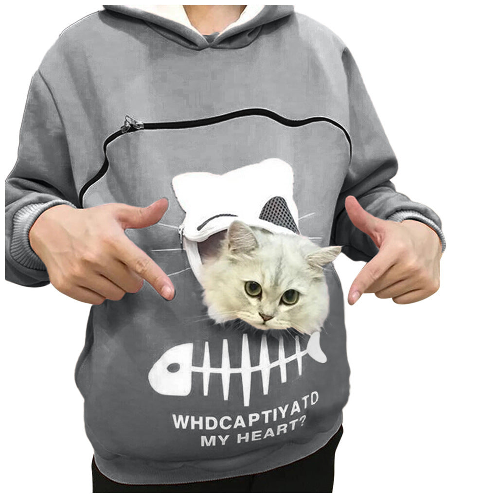 Sweat à capuche pour femme avec poche pour chat et animal de compagnie