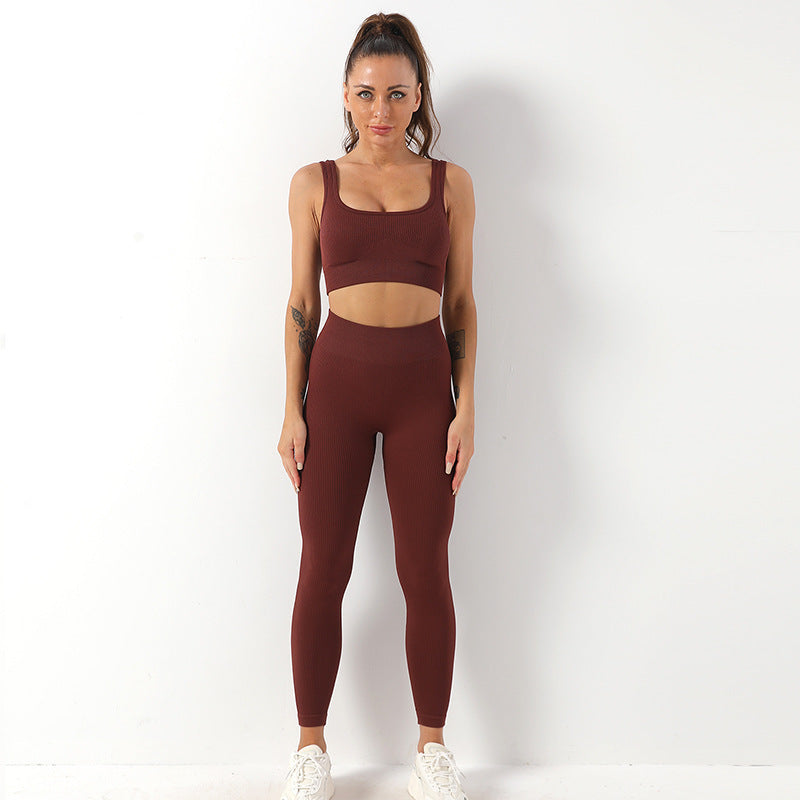 Ensemble de 2 pièces de yoga en fil sans couture, soutien-gorge et leggings taille haute pour femmes, pantalons de sport, de fitness, de yoga, de vêtements de sport