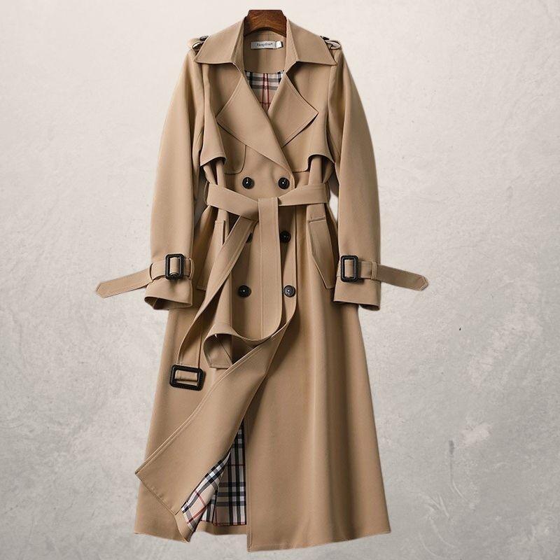 Trench-coat mi-long pour femme, coupe-vent long d'automne