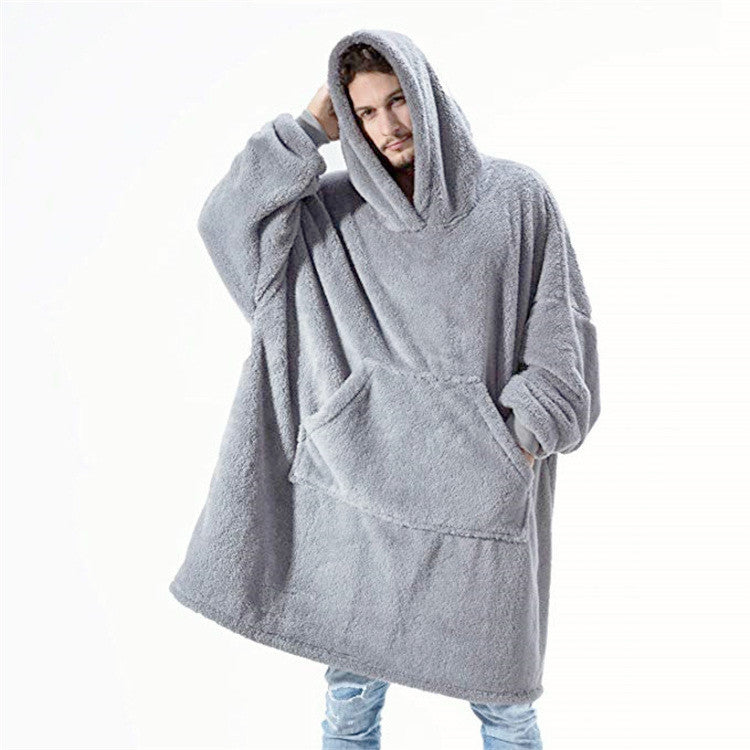 Hoodie Sweatshirt With Big Pocket Tops Sweater Comfortable Loose Double-Sided Fleece Thicker Wearable Blanket