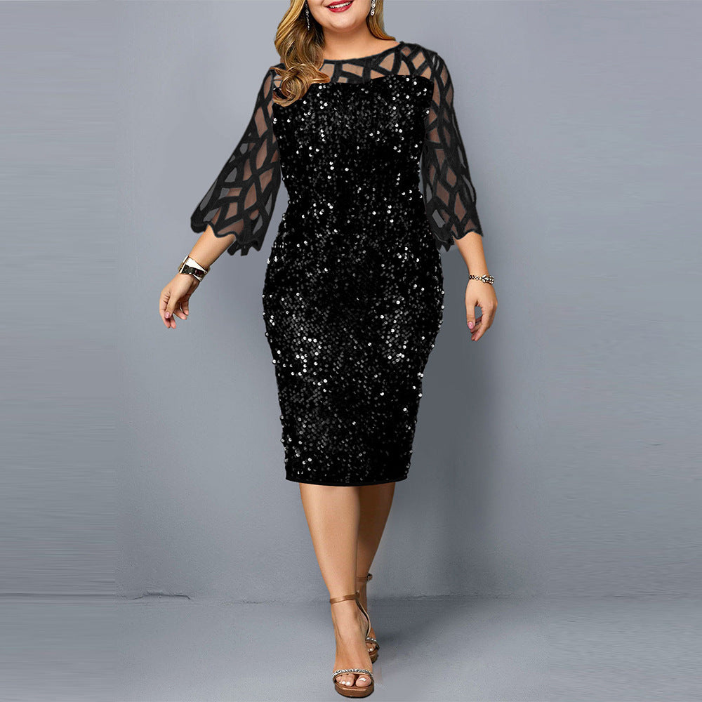 Robe de soirée à paillettes grande taille pour femme, robe de soirée sexy