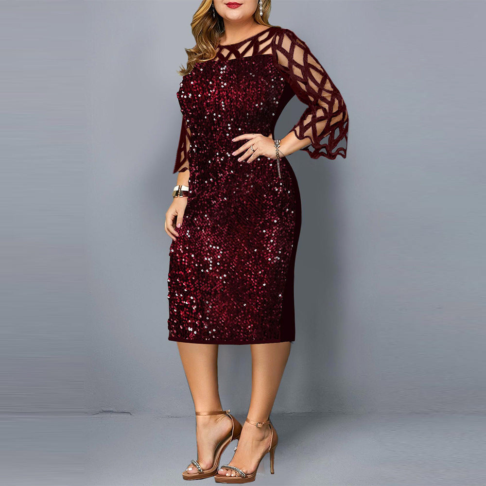 Robe de soirée à paillettes grande taille pour femme, robe de soirée sexy