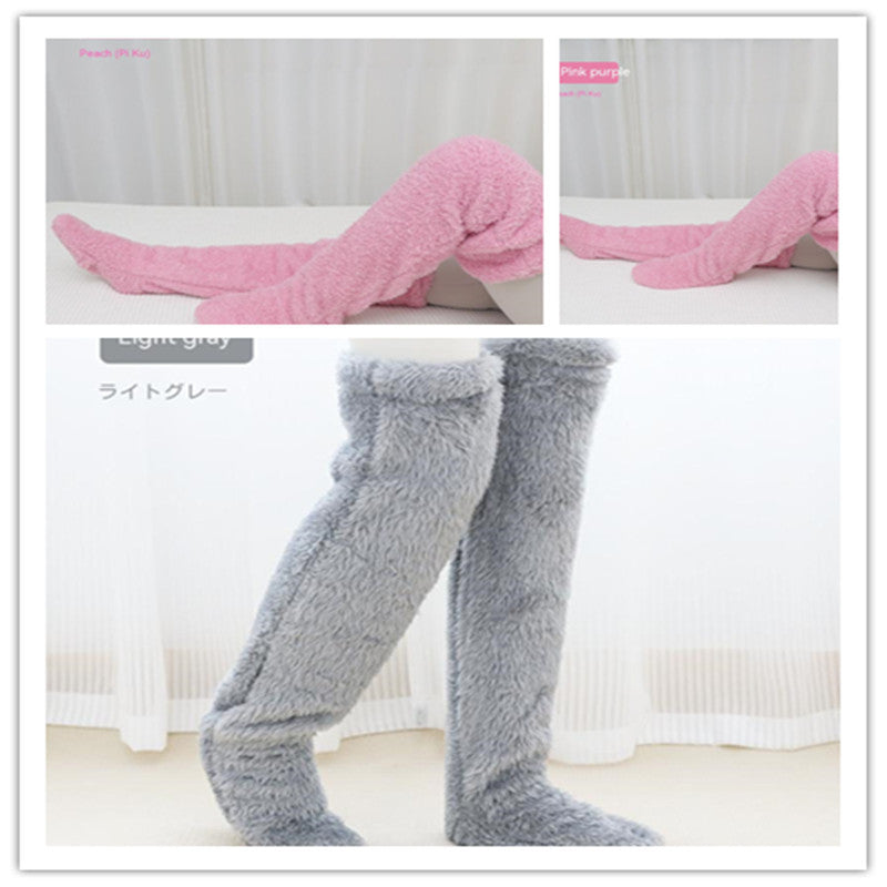 Chaussettes longues et duveteuses au-dessus du genou pour l'hiver, chaussettes chaudes et froides pour les jambes et les genoux, résistantes au froid, pour dormir au sol