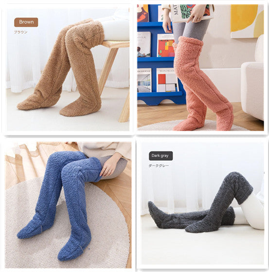 Chaussettes longues et duveteuses au-dessus du genou pour l'hiver, chaussettes chaudes et froides pour les jambes et les genoux, résistantes au froid, pour dormir au sol