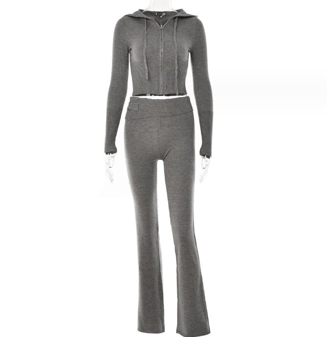 Ensemble sweat à capuche et pantalon long taille haute pour femme, tenue de loisirs sexy avec fermeture éclair et manches longues