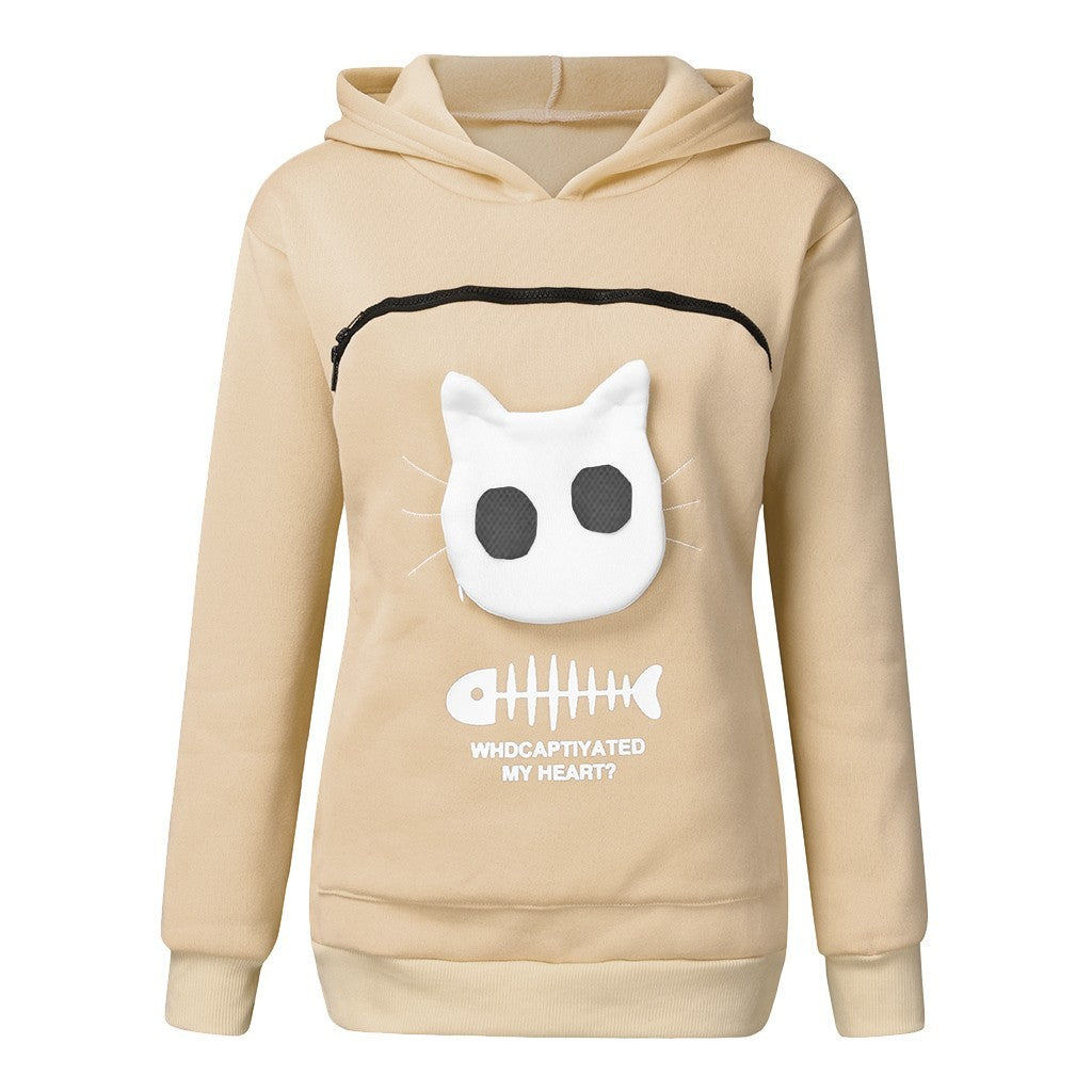 Sweat à capuche pour femme avec poche pour chat et animal de compagnie