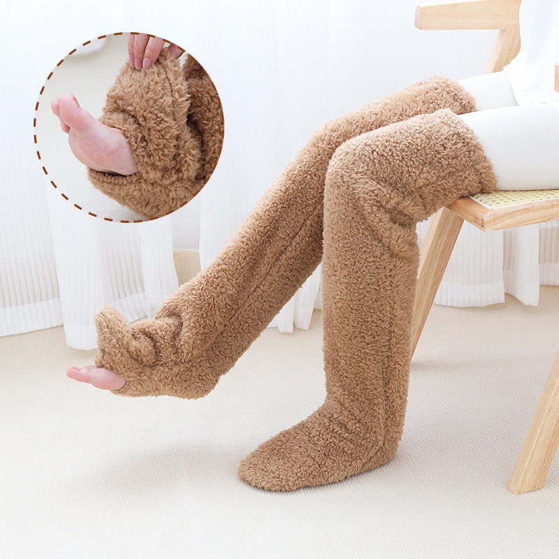 Chaussettes longues et duveteuses au-dessus du genou pour l'hiver, chaussettes chaudes et froides pour les jambes et les genoux, résistantes au froid, pour dormir au sol