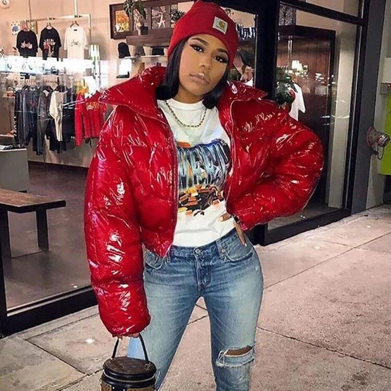 Sisterlinda Veste d'hiver chaude en similicuir PU Y2K pour femme, manteau à manches longues, vêtement d'extérieur, fermeture éclair, parka décontractée et fine 