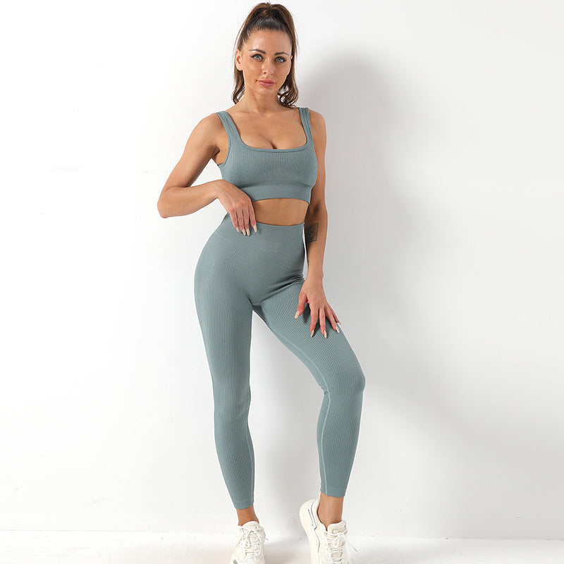 Ensemble de 2 pièces de yoga en fil sans couture, soutien-gorge et leggings taille haute pour femmes, pantalons de sport, de fitness, de yoga, de vêtements de sport