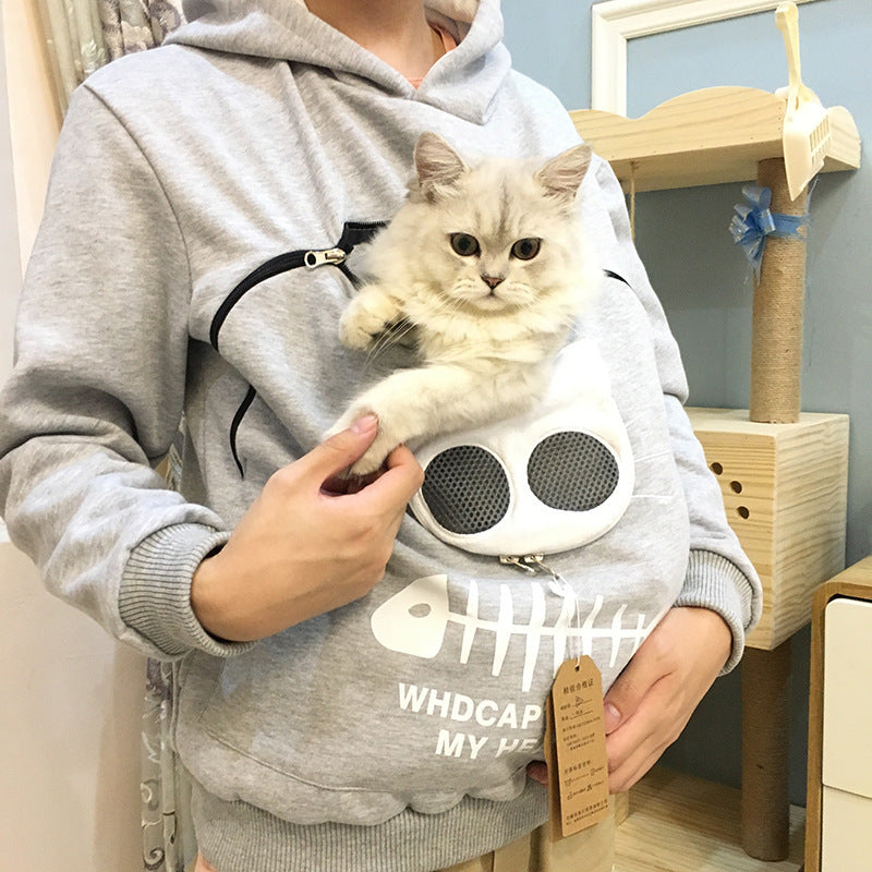 Sweat à capuche pour femme avec poche pour chat et animal de compagnie