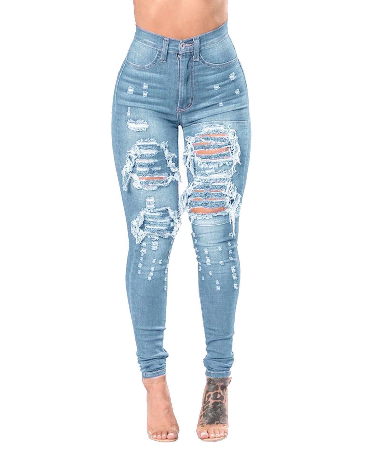 Pantalon en denim délavé déchiré pour femme