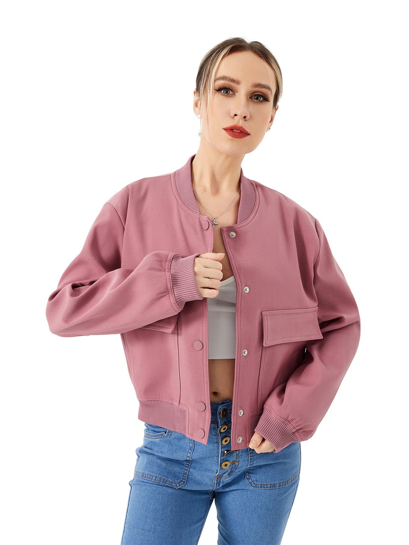 Veste bomber courte légère pour femme, veste décontractée à manches longues avec poche, veste tendance Y2k, streetwear