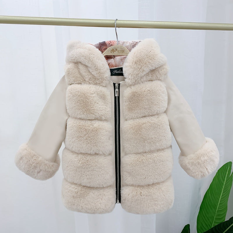 Manteau en coton pour enfants Manteau à capuche en fausse fourrure de lapin Rex