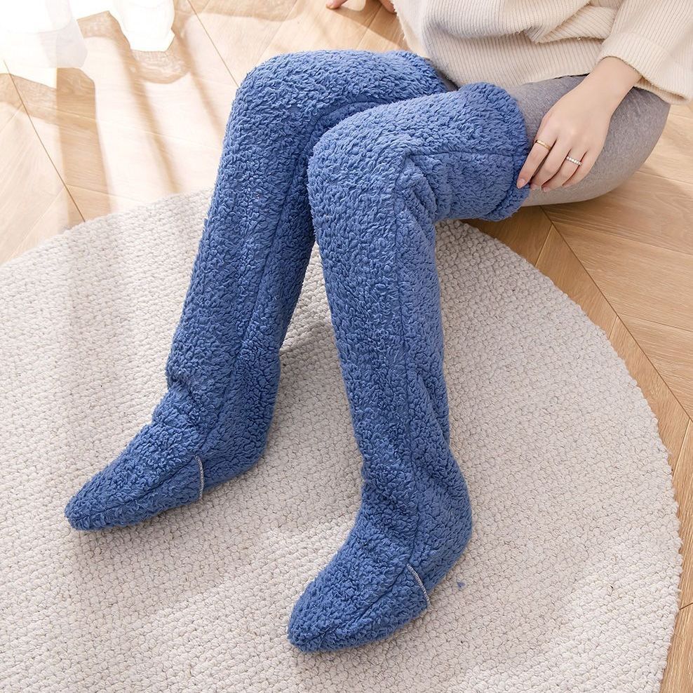 Chaussettes longues et duveteuses au-dessus du genou pour l'hiver, chaussettes chaudes et froides pour les jambes et les genoux, résistantes au froid, pour dormir au sol