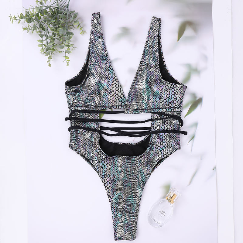 Maillot de bain une pièce bikini à lacets pour femme