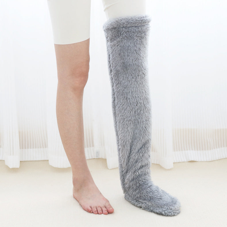 Chaussettes longues et duveteuses au-dessus du genou pour l'hiver, chaussettes chaudes et froides pour les jambes et les genoux, résistantes au froid, pour dormir au sol