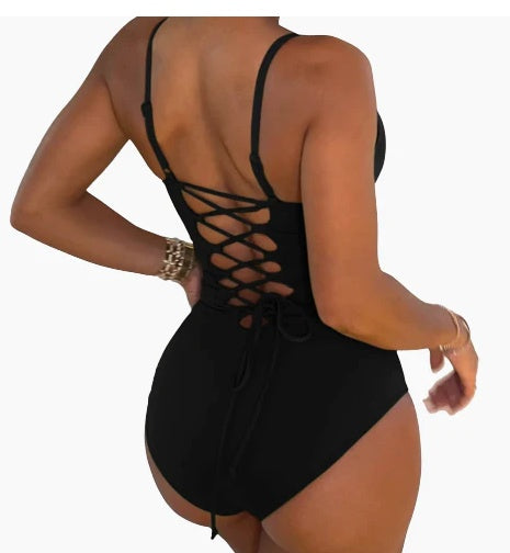 Maillot de bain une pièce sexy en triangle de couleur unie pour femme, bikini d'été dos nu, string, grande taille