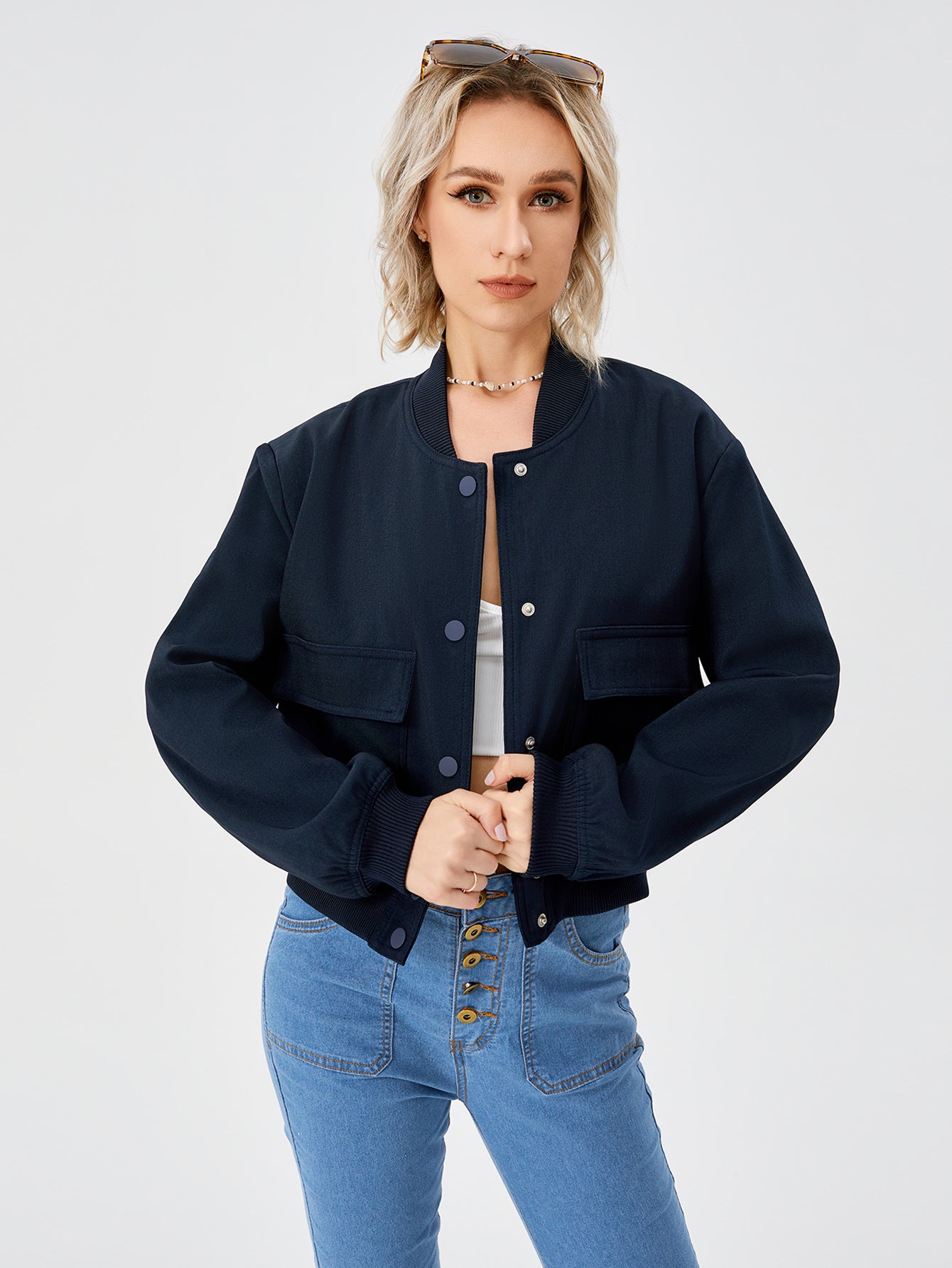 Veste bomber courte légère pour femme, veste décontractée à manches longues avec poche, veste tendance Y2k, streetwear