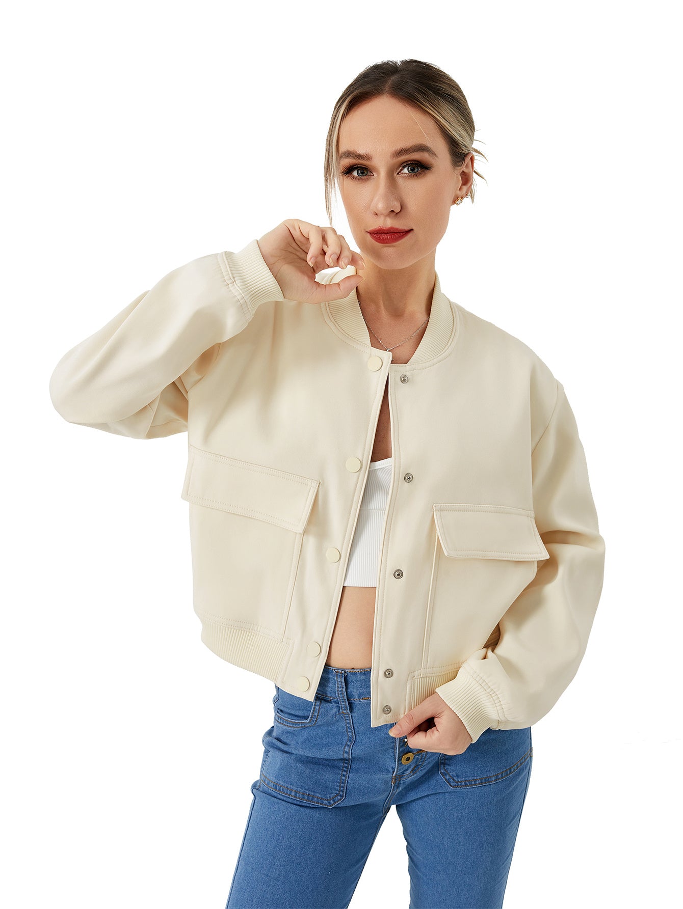 Veste bomber courte légère pour femme, veste décontractée à manches longues avec poche, veste tendance Y2k, streetwear