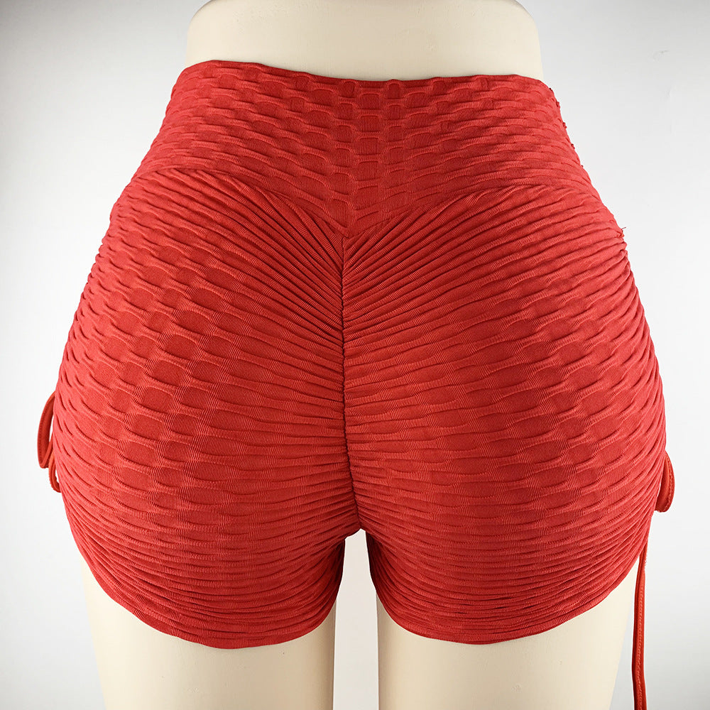 Short à cordon de serrage texturé pour exercices de gymnastique, jogging, fitness, yoga, leggings