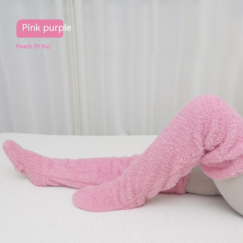 Chaussettes longues et duveteuses au-dessus du genou pour l'hiver, chaussettes chaudes et froides pour les jambes et les genoux, résistantes au froid, pour dormir au sol