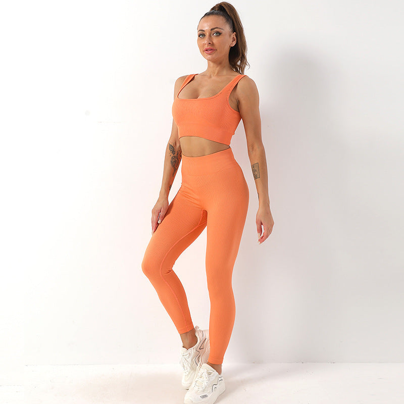 Ensemble de 2 pièces de yoga en fil sans couture, soutien-gorge et leggings taille haute pour femmes, pantalons de sport, de fitness, de yoga, de vêtements de sport