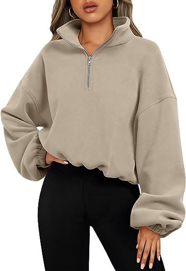 Sweat à capuche ample pour femme, vêtement d'hiver de couleur unie avec fermeture éclair et col montant, vêtement épais et chaud