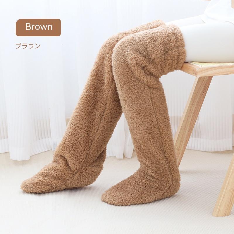 Chaussettes longues et duveteuses au-dessus du genou pour l'hiver, chaussettes chaudes et froides pour les jambes et les genoux, résistantes au froid, pour dormir au sol