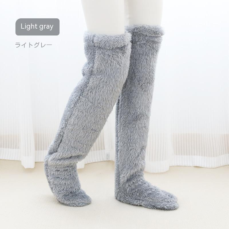 Chaussettes longues et duveteuses au-dessus du genou pour l'hiver, chaussettes chaudes et froides pour les jambes et les genoux, résistantes au froid, pour dormir au sol