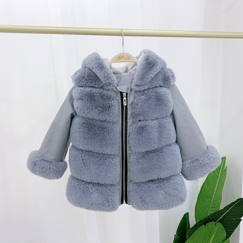 Manteau en coton pour enfants Manteau à capuche en fausse fourrure de lapin Rex