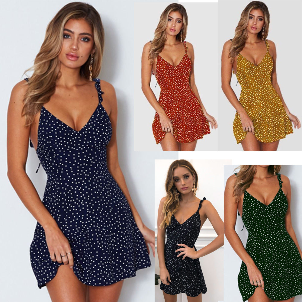 Robe à bretelles à pois pour femme, tenue d'été tendance pour la plage