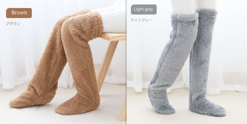 Chaussettes longues et duveteuses au-dessus du genou pour l'hiver, chaussettes chaudes et froides pour les jambes et les genoux, résistantes au froid, pour dormir au sol