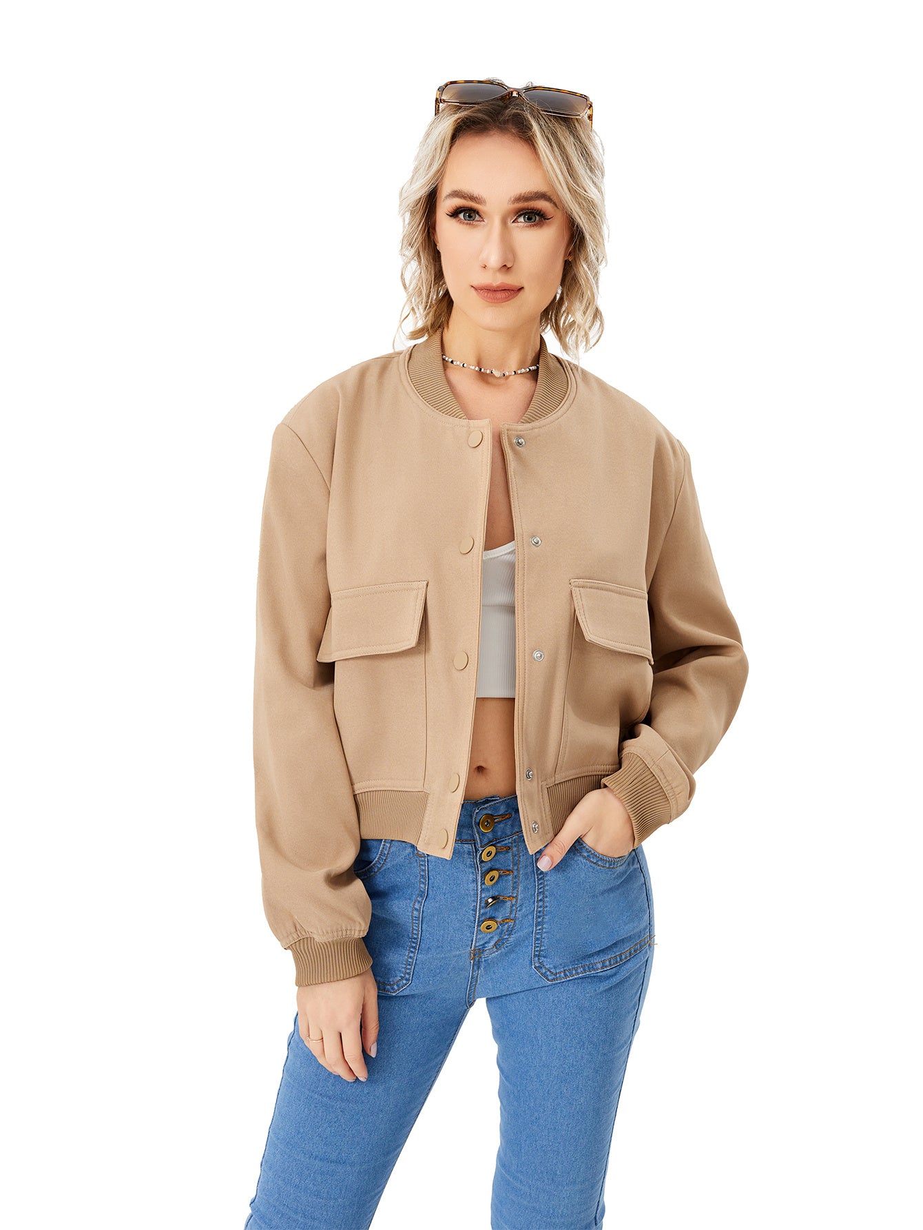 Veste bomber courte légère pour femme, veste décontractée à manches longues avec poche, veste tendance Y2k, streetwear