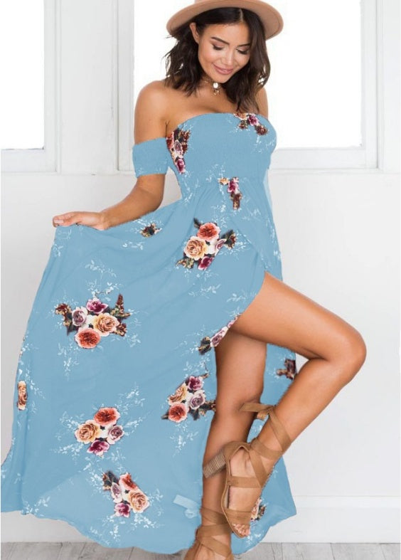 Robe longue style bohème pour femme, robe d'été de plage à épaules dénudées 