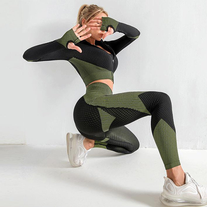 Ensemble de yoga 3 pièces sans couture, ensemble de sport pour femmes, vêtements de sport, leggings, haut court, soutien-gorge de sport, ensemble de fitness pour femmes, tenues pour femmes, survêtement