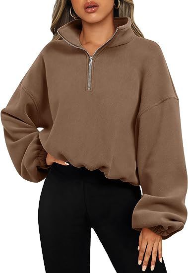 Sweat à capuche ample pour femme, vêtement d'hiver de couleur unie avec fermeture éclair et col montant, vêtement épais et chaud