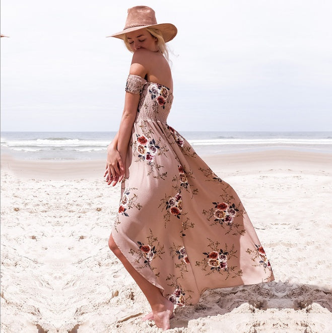 Robe longue style bohème pour femme, robe d'été de plage à épaules dénudées 