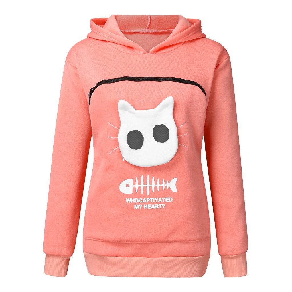 Sweat à capuche pour femme avec poche pour chat et animal de compagnie