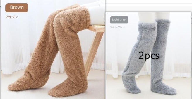 Chaussettes longues et duveteuses au-dessus du genou pour l'hiver, chaussettes chaudes et froides pour les jambes et les genoux, résistantes au froid, pour dormir au sol