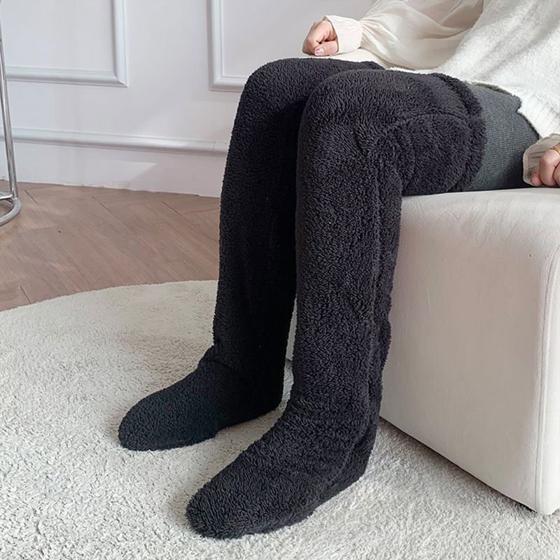 Chaussettes longues et duveteuses au-dessus du genou pour l'hiver, chaussettes chaudes et froides pour les jambes et les genoux, résistantes au froid, pour dormir au sol