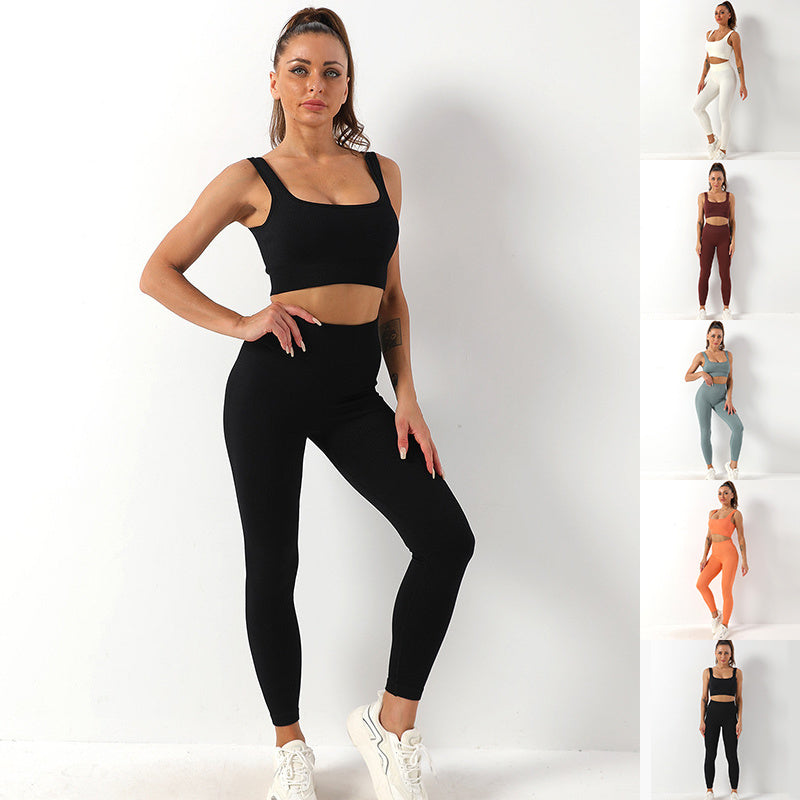 Ensemble de 2 pièces de yoga en fil sans couture, soutien-gorge et leggings taille haute pour femmes, pantalons de sport, de fitness, de yoga, de vêtements de sport