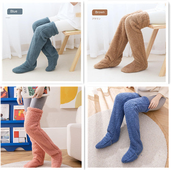 Chaussettes longues et duveteuses au-dessus du genou pour l'hiver, chaussettes chaudes et froides pour les jambes et les genoux, résistantes au froid, pour dormir au sol