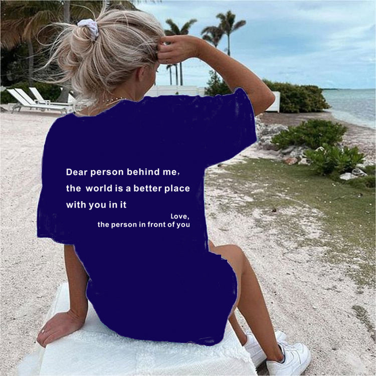 T-shirt à manches courtes et col rond pour femme avec lettres et slogan