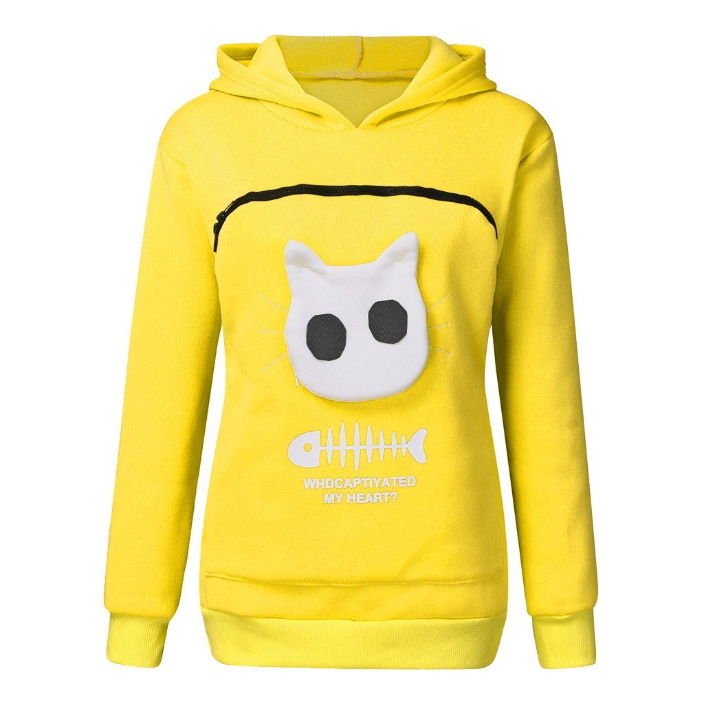 Sweat à capuche pour femme avec poche pour chat et animal de compagnie