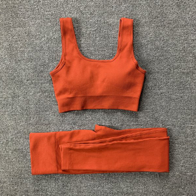 Ensemble de 2 pièces de yoga en fil sans couture, soutien-gorge et leggings taille haute pour femmes, pantalons de sport, de fitness, de yoga, de vêtements de sport